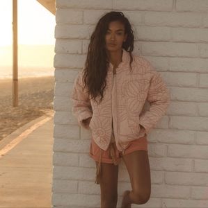 🩷 Anthropologie Pink Light Relaxed Quilt Bomber Style Jacket, Size Small,